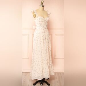 Floral Maxi Bodice Dress Flutter‎ Sleeve Prairie
